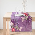 - Runner-3925-1 - Realhomes Mor Zeminde Kelebek Desenli Dijital Baskılı Modern Runner Realhomes