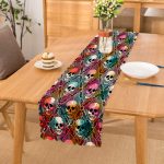 - Runner-3929 - Realhomes Renkli Zeminde Kurukafa Motifli Dijital Baskılı Modern Runner Realhomes