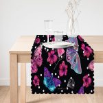 - Runner-3931-1 - Realhomes Siyah Zeminde Çiçek Ve Kelebek Desenli Dijital Baskılı Özel Tasarım Modern Runner Realhomes