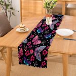 - Runner-3931 - Realhomes Siyah Zeminde Çiçek Ve Kelebek Desenli Dijital Baskılı Özel Tasarım Modern Runner Realhomes