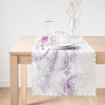 Beyaz Zeminde Mor Motifli Özel Tasarım Dijital Baskılı Modern Runner Realhomes