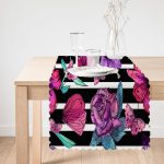 Çizgili Zeminde Rengarenk Çiçekler Dijital Baskılı Modern Runner Realhomes