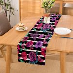 Çizgili Zeminde Rengarenk Çiçekler Dijital Baskılı Modern Runner Realhomes