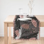 - Runner-3947-1 - Realhomes Koyu Renk Zeminde Soyut Yaprak Desenli Özel Tasarım Dijital Baskılı Modern Runner Realhomes