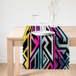 - Runner-3950-1 - Realhomes Siyah Zeminde Renkli Geometrik Desenli Özel Tasarım Dijital Baskılı Modern Runner Realhomes