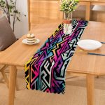 - Runner-3950 - Realhomes Siyah Zeminde Renkli Geometrik Desenli Özel Tasarım Dijital Baskılı Modern Runner Realhomes