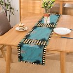 - Runner-3956 - Realhomes Mavi Zeminde Zincir Desenli Özel Tasarım Dijital Baskılı Modern Runner Realhomes