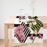 Çizgili Zeminde Çiçek Desenli Özel Tasarım Dijital Baskılı Modern Runner Realhomes