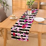 - Runner-3976 - Realhomes  Çizgili Zeminde Çiçekler Özel Tasarım Dijital Baskılı Modern Runner Realhomes