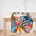 - Runner-3978-1 - Realhomes Geometrik Zeminde Çiçek Desenli Özel Tasarım Dijital Baskılı Modern Runner Realhomes