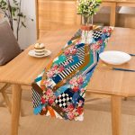 - Runner-3978 - Realhomes Geometrik Zeminde Çiçek Desenli Özel Tasarım Dijital Baskılı Modern Runner Realhomes