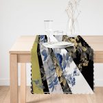 - Runner-3987-1 - Realhomes Siyah Beyaz Zeminde Çiçek Motifli Özel Tasarım Dijital Baskılı Modern Runner Realhomes