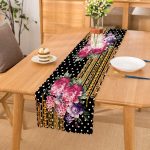 - Runner-3996 - Realhomes  Puanlı Zeminde Altın Zincir Ve Çiçekler Özel Tasarım Dijital Baskılı Modern Runner Realhomes