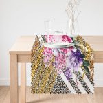 Leopar Zeminde Altın Zincir Ve Çiçekler Özel Tasarım Dijital Baskılı Modern Runner Realhomes