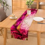 - Runner-4001 - Realhomes Pembe Sulu Boya Zeminde Altın Desenli Özel Tasarım Dijital Baskılı Modern Runner Realhomes