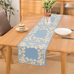 - Runner-4011 - Realhomes Mavi Zeminde Beyaz Çiçek Motifli Özel Tasarım Dijital Baskılı Modern Runner Realhomes