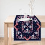 Lacivert Zeminde Çiçekli Etnik Desenler Özel Tasarım Dijital Baskılı Modern Runner Realhomes