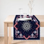 - Runner-4018-1 - Realhomes Lacivert Zeminde Çiçekli Etnik Desenli Özel Tasarım Dijital Baskılı Modern Runner Realhomes