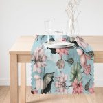 Mavi Zeminde Çiçek Motifli Özel Tasarım Dijital Baskılı Modern Runner Realhomes