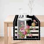 - Runner-4023-1 - Realhomes Geometrik Zeminli Çiçek Ve Zincir Motifli Özel Tasarım Dijital Baskılı Modern Runner Realhomes