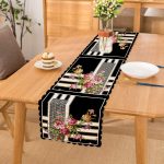 - Runner-4023 - Realhomes Geometrik Zeminli Çiçek Ve Zincir Motifli Özel Tasarım Dijital Baskılı Modern Runner Realhomes