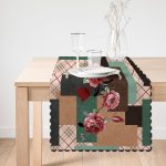 - Runner-4028-1 - Realhomes Geometrik Zeminde Çiçek Motifli Özel Tasarım Dijital Baskılı Modern Runner Realhomes