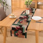 - Runner-4028 - Realhomes Geometrik Zeminde Çiçek Motifli Özel Tasarım Dijital Baskılı Modern Runner Realhomes