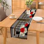 - Runner-4039 - Realhomes Altın Zincir Ve Çiçek Desenli Özel Tasarım Dijital Baskılı Modern Runner Realhomes