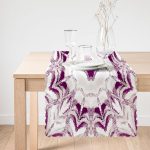 - Runner-4045-1 - Realhomes Krem Zeminde Mor Desenli Özel Tasarım Dijital Baskılı Modern Runner Realhomes