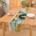 - Runner-4046 - Realhomes Atın Ve Yaprak Desenli Özel Tasarım Dijital Baskılı Modern Runner Realhomes