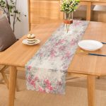 - Runner-4047 - Realhomes Gri Pembe Yaprak Motifli Özel Tasarım Dijital Baskılı Modern Runner Realhomes