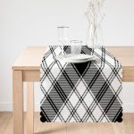 - Runner-4053-1 - Realhomes Siyah Beyaz Ekose Motifli Özel Tasarım Dijital Baskılı Modern Runner Realhomes