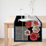 - Runner-4063-1 - Realhomes Çiçek Ve Altın Motifli Özel Tasarım Dijital Baskılı Modern Runner Realhomes