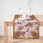 - Runner-4064-1 - Realhomes Çiçek Ve Altın Motifli Özel Tasarım Dijital Baskılı Modern Runner Realhomes