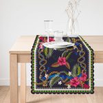 - Runner-4066-1 - Realhomes Çiçek Altın Ve Kemer Motifli Özel Tasarım Dijital Baskılı Modern Runner Realhomes