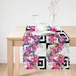 - Runner-4067-1 - Realhomes Geometrik Zeminde Çiçek Desenli Özel Tasarım Dijital Baskılı Modern Runner Realhomes