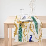 - Runner-4070-1 - Realhomes  Altın Üzerinde Tavus Kuşu Özel Tasarım Dijital Baskılı Modern Runner Realhomes