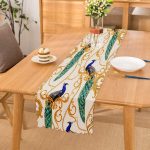 - Runner-4070 - Realhomes  Altın Üzerinde Tavus Kuşu Özel Tasarım Dijital Baskılı Modern Runner Realhomes