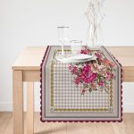 - Runner-4076-1 - Realhomes Kazayağı Zeminli Çiçek Motifli Özel Tasarım Dijital Baskılı Modern Runner Realhomes