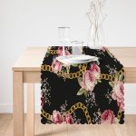 - Runner-4078-1 - Realhomes Çiçek Ve Zincir Motifli Özel Tasarım Dijital Baskılı Modern Runner Realhomes