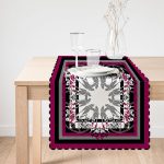 - Runner-4111-1 - Realhomes Damalı Zeminde Çiçek Motifli Özel Tasarım Dijital Baskılı Modern Runner Realhomes