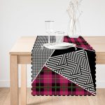 - Runner-4130-1 - Realhomes Ekose Geometrik Ve Kazayağı Desenli Özel Tasarım Dijital Baskılı Modern Runner Realhomes