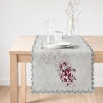 - Runner-4184-1 - Realhomes Gri Zeminli Çiçek Motifli Özel Tasarım Dijital Baskılı Modern Runner Realhomes