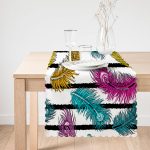 - Runner-4217-1 - Realhomes Çizgili Zeminde Tüy Desenli Dijital Baskılı Özel Tasarım Modern Runner Realhomes