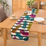 - Runner-4217 - Realhomes Çizgili Zeminde Tüy Desenli Dijital Baskılı Özel Tasarım Modern Runner Realhomes