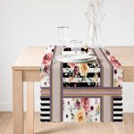 - Runner-4230-1 - Realhomes Çizgili Zeminde Çiçek Motifli Özel Tasarım Dijital Baskılı Modern Runner Realhomes