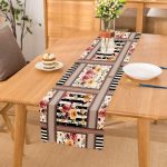 - Runner-4230 - Realhomes Çizgili Zeminde Çiçek Motifli Özel Tasarım Dijital Baskılı Modern Runner Realhomes