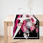 - Runner-4236-1 - Realhomes Siyah Zemin Pembe Ve Mavi Güller Özel Tasarım Runner Realhomes