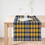 - Runner-4248-1 - Realhomes Sarı Lacivert Modern Ekose Tasarımlı Runner Realhomes