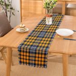 - Runner-4248 - Realhomes Sarı Lacivert Modern Ekose Tasarımlı Runner Realhomes